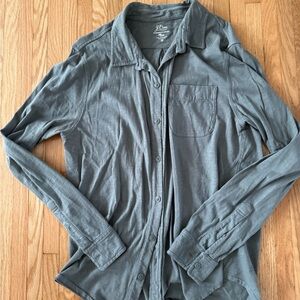 J. Crew Garment-Dyed Knit Goods Slub Cotton Yarns Long-Sleeved Button-Down